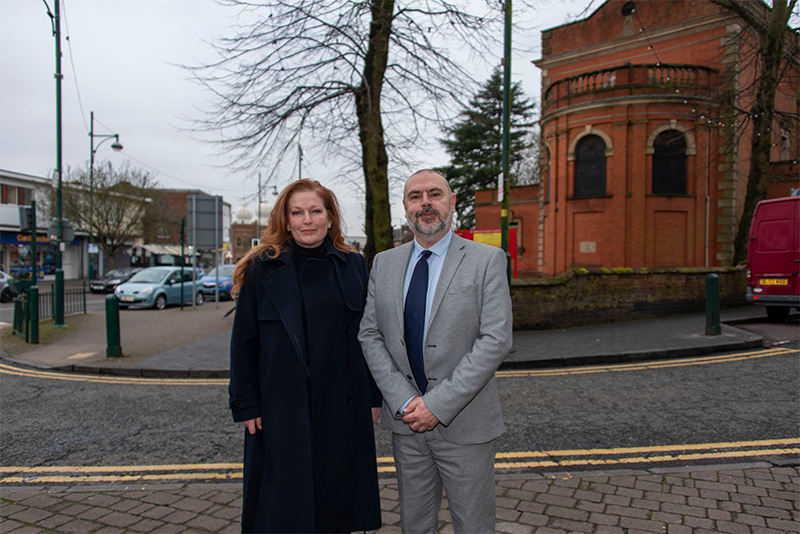 (L-R): Jane Stevenson, MP for Wolverhampton North East and City Investment Board Member, and Councillor Craig Collingswood, City of Wolverhampton Council Cabinet Member for Environment and Climate Change, with Wednesfield High Street behind them.