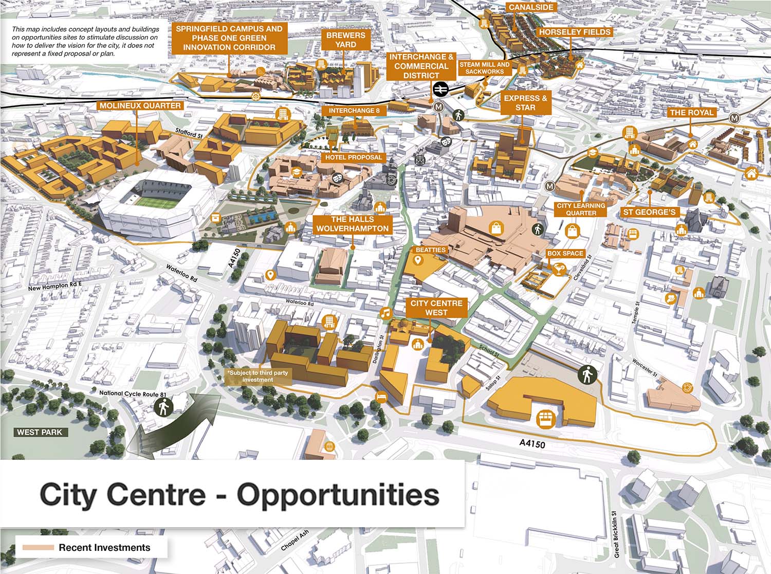 A map showing city centre investment opportunities.