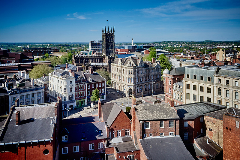 An aerial view of the city centre