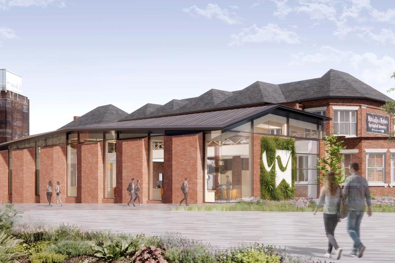 Computer-generated images of what the refurbished and extended vacant heritage building could look like as one of the new blocks at Springfield Campus, accommodating live project workshops, laboratories, design and collaboration space supporting research, motorsport, aerospace and EV activity