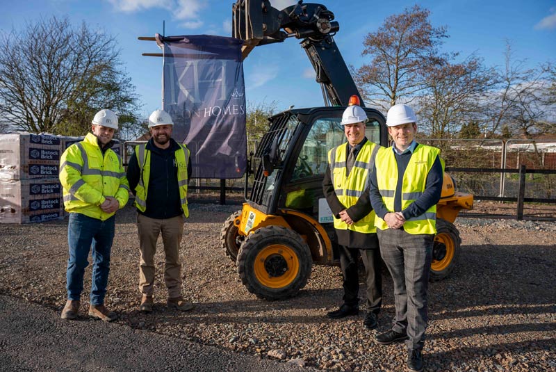 (L-R): Harvey Brand, Keon Homes Site Manager, Matt Wilkes, Keon Homes Project Manager, Cllr Steve Evans, City of Wolverhampton Council Deputy Leader and Cabinet Member for City Housing, George Williams, City of Wolverhampton Council Service Manager Housing Assets