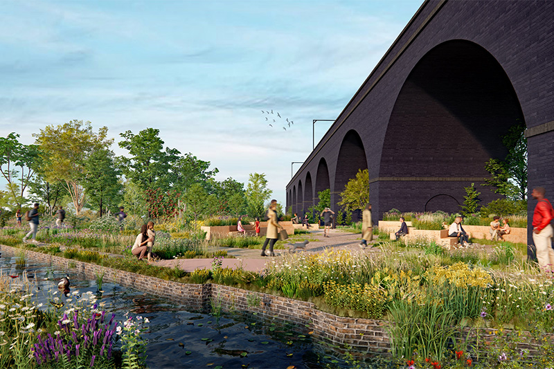 A computer-generated image of what Six Mile Green could look like once developed